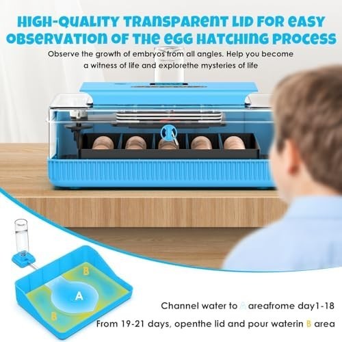 25 Egg Incubator with Humidity Display, Egg Candler, Automatic Egg Turner,