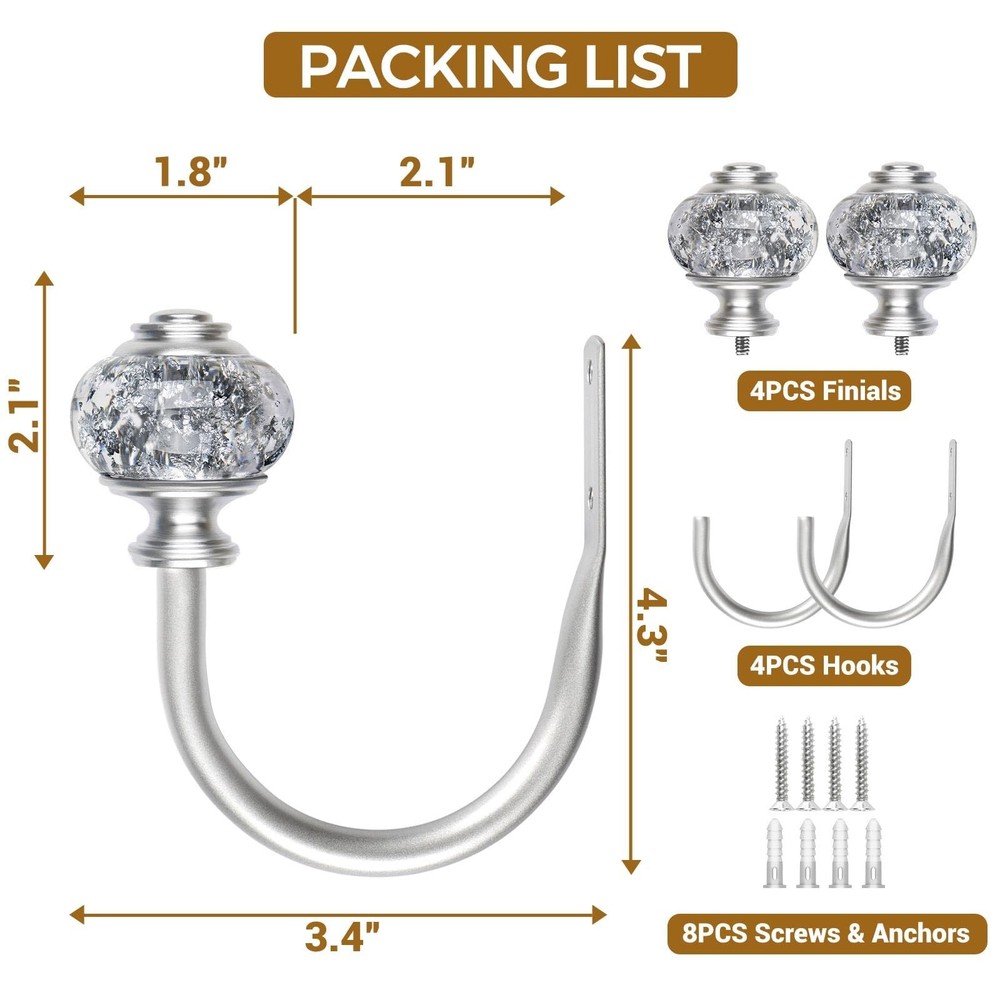 2 Pack Curtain Holdbacks, USFOOK Silver Decorative Window Drapery Tiebacks (2...