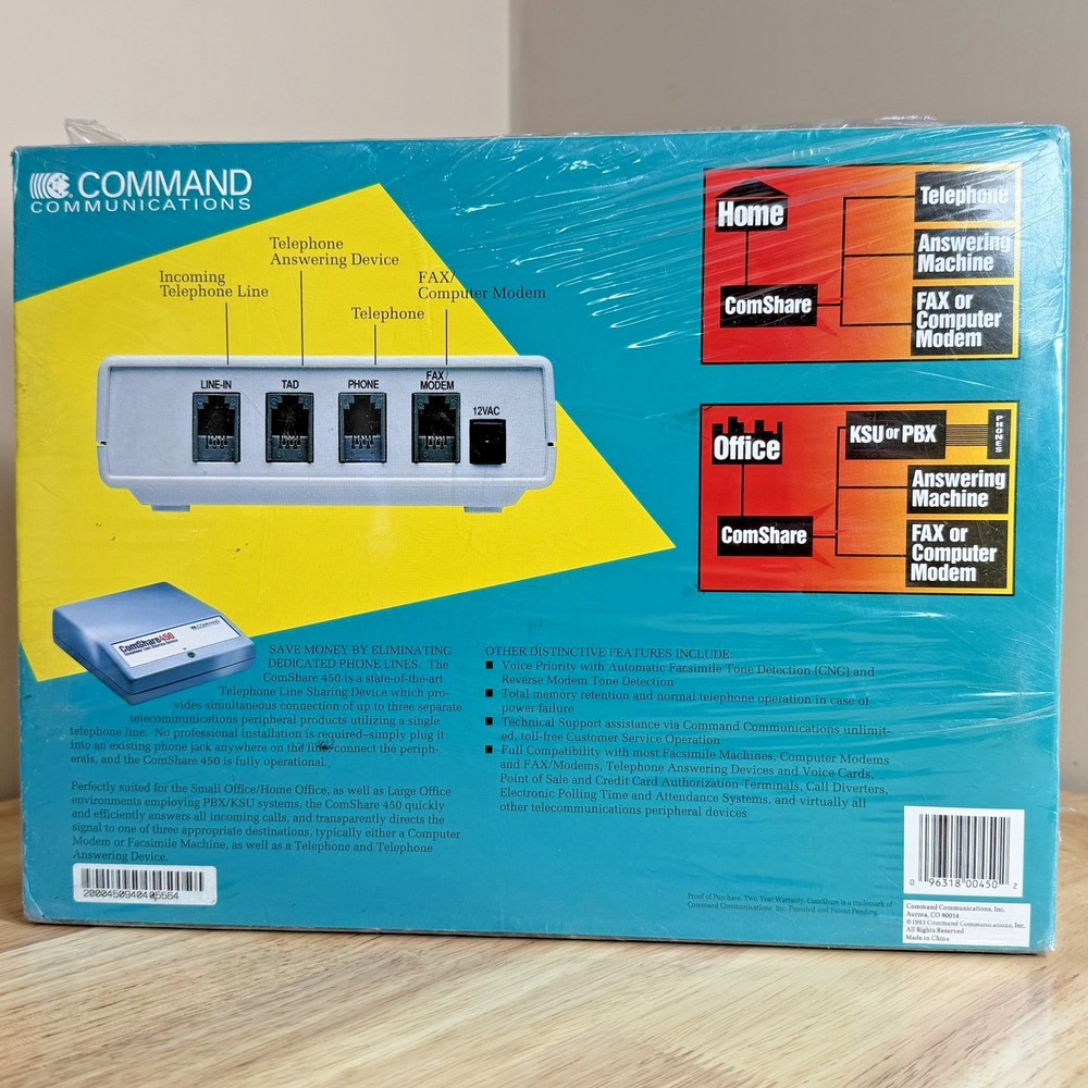 VTG Command Communications - Comshare 450 - Telephone Line Sharing Device - NIB