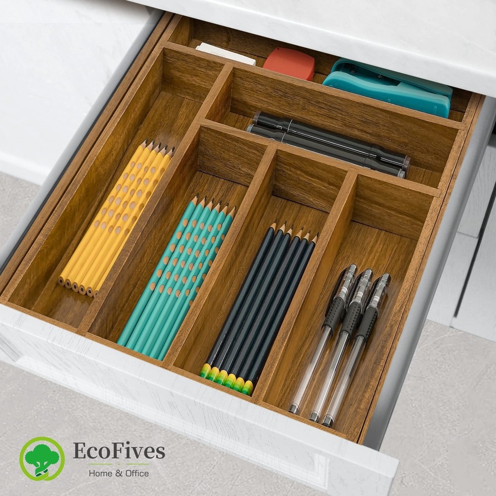 Luxury Acacia Kitchen Drawer Organizer - Silverware Organizer - Utensil Holde...