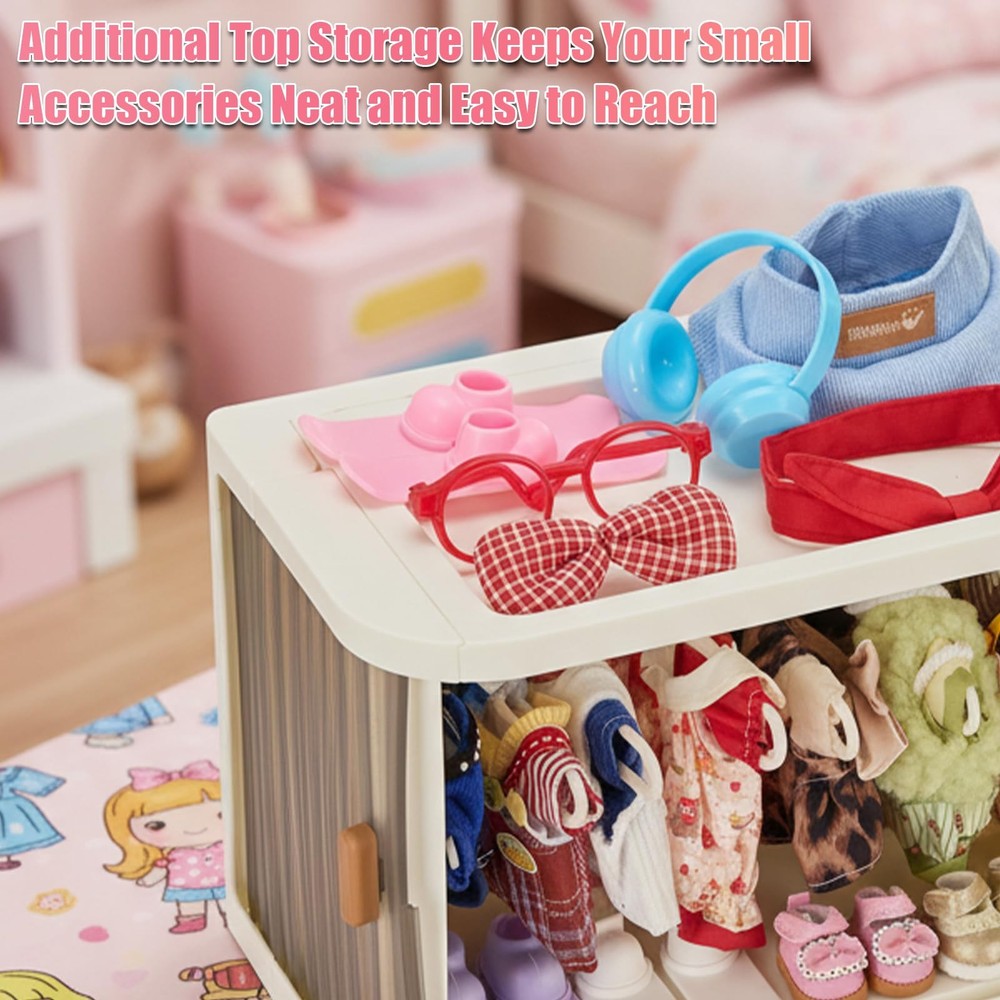 Foldable Doll Wardrobe Closet Compatible with Labubu Clothes – Translucent