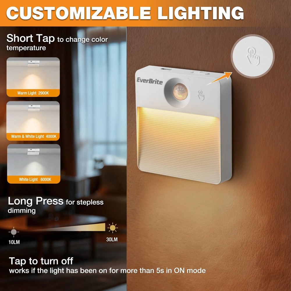Rechargeable Square Motion Sensor LED Night Light, Motion Activated LED Night...