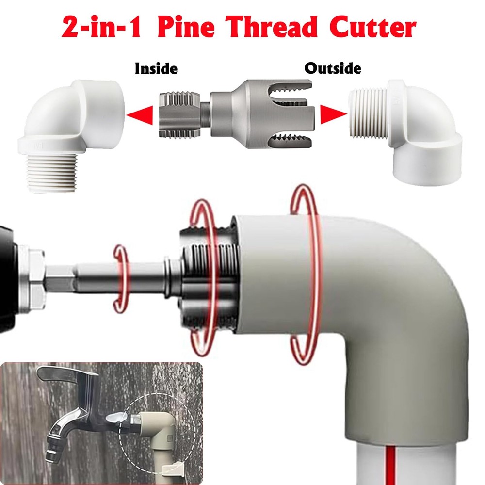 3PCS PVC Pipe Threader Kit 1/2 3/4 1 Inch NPT Drill Compatible Threading Tool
