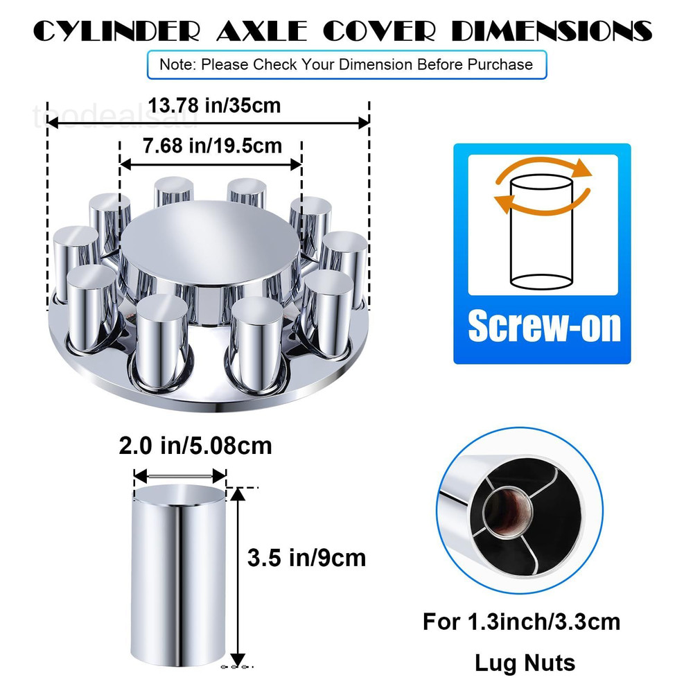 Front Axle Cover Kits ABS Chrome Plastic with 33mm Thread-on (2)