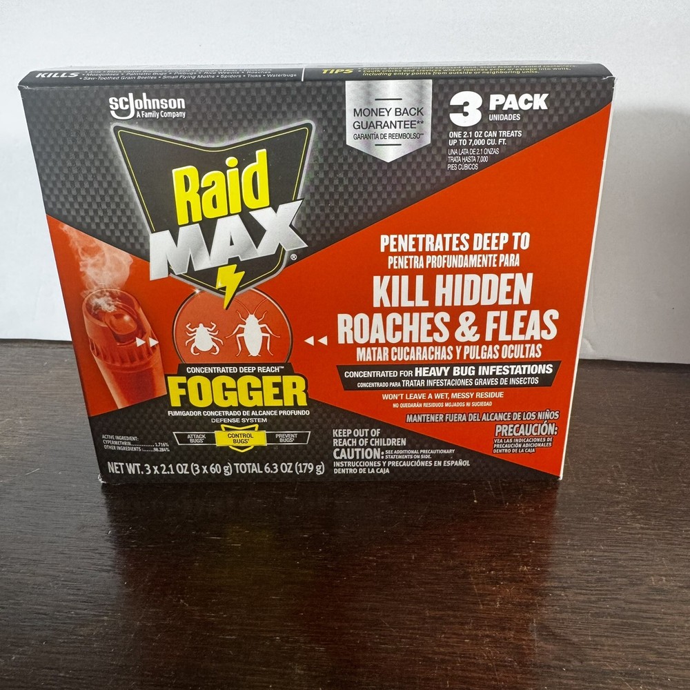 RAID MAX CONCENTRATED DEEP REACH FOGGER Kills Roaches & Fleas 3-Pack