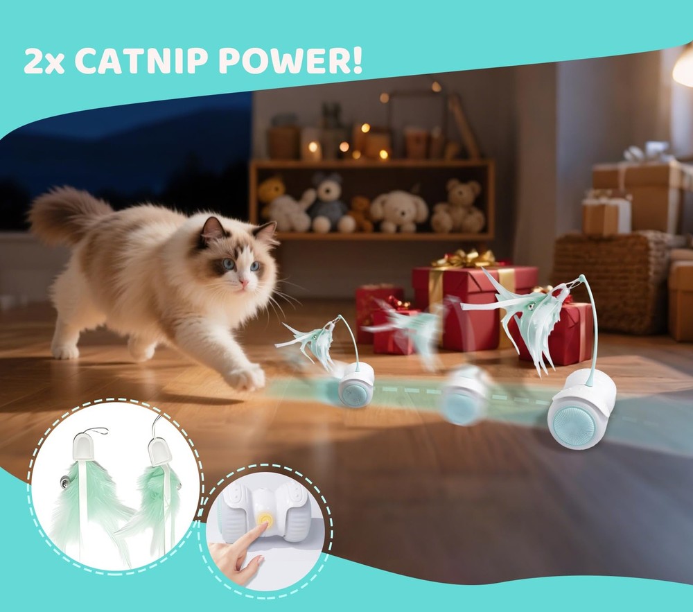 Remote Control Cat Toy with Auto Mode - Interactive Cat Toy Feather for Indoo...