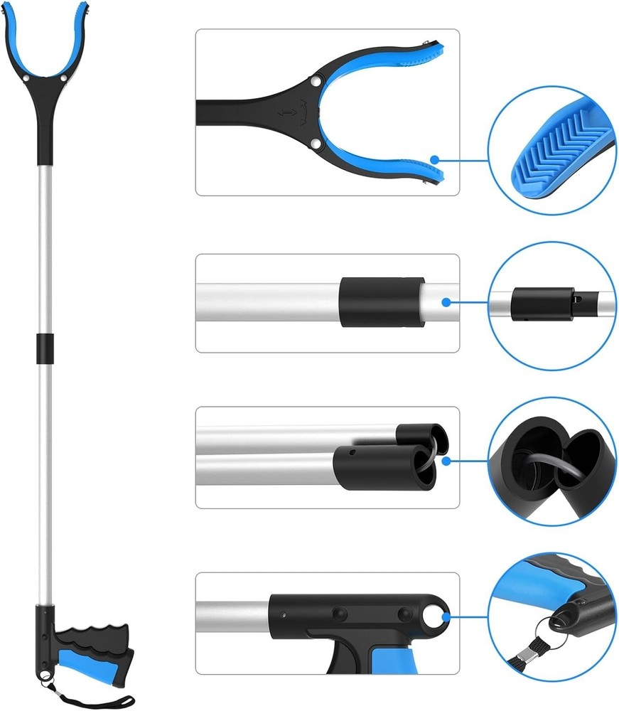 2-Pack 34” Grabber Pickup Tool - Enhanced Grip & Folding Design