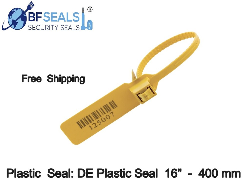 Plastic Seal DE, 100 pcs, 16" Numbered, Barcode, Elegant Yellow color