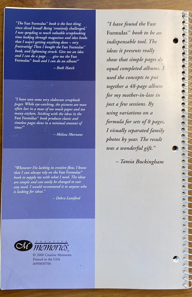 Creative Memories Fast Formulas New Formulas￼ Sprial Bound Book Formulas