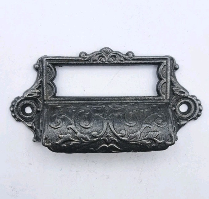 Antique Bin Pull Drawer Apothecary Handle Label Card Vintage Cast Iron Hardware