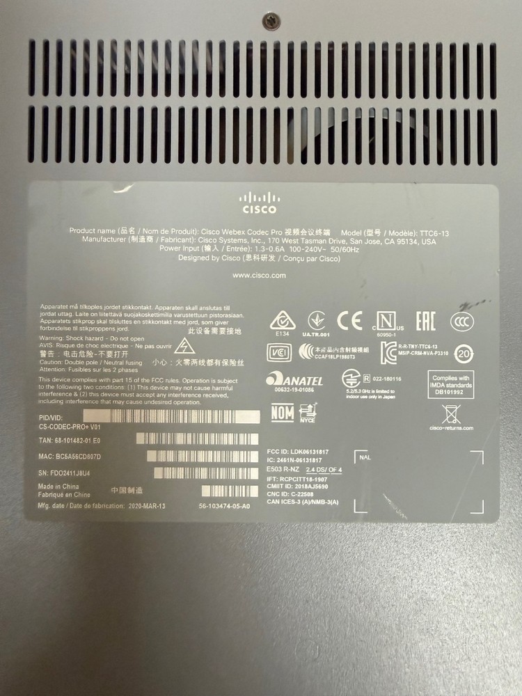 Cisco CS-CODEC-PRO+ Smartnet clean Conference Webex CS-KITPRO-K9 TTC6-13