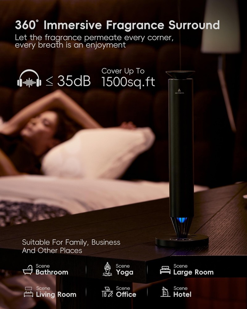 Wireless Rechargeable Hotel Scent Diffuser Starter Kit - 1500 Sq Ft Black