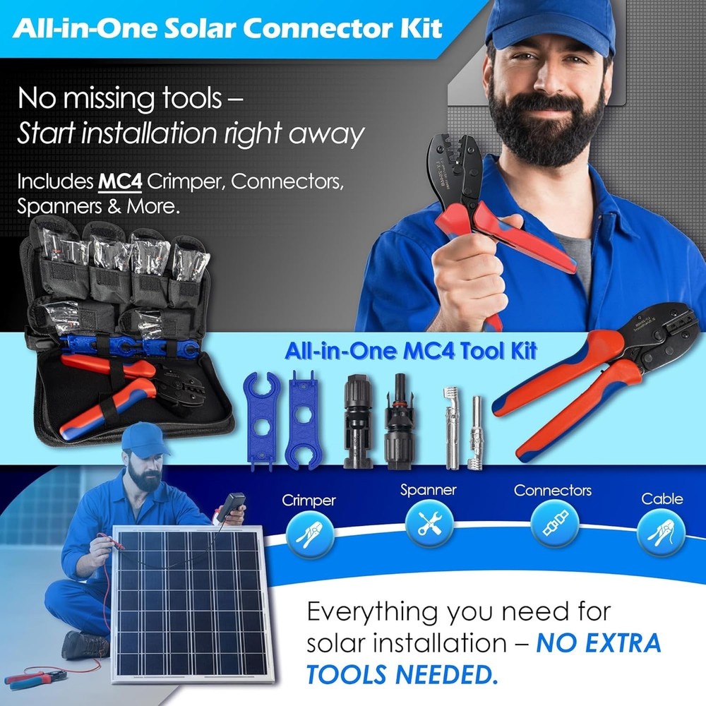 MC4 Crimping Tool – Solar Crimping Tool Kit with MC4 Crimper, Spanner Wrenches,