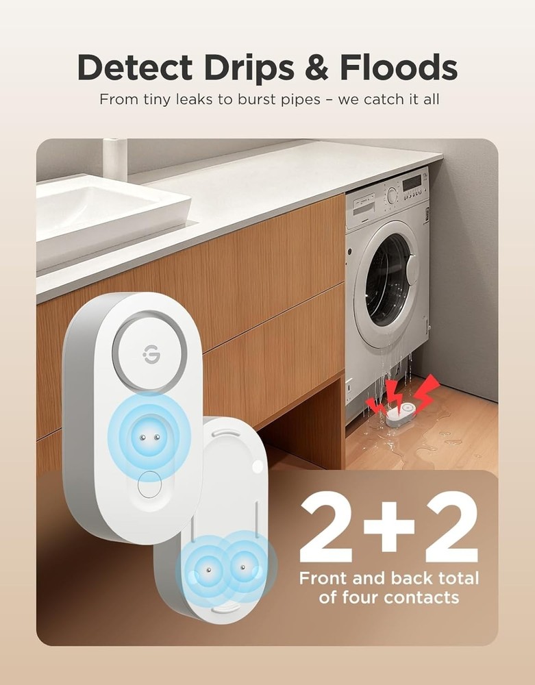 WiFi Water Leak Sensor: 1800ft Coverage, SMS/Email Alerts, 105dB Alarm - 5 Pack