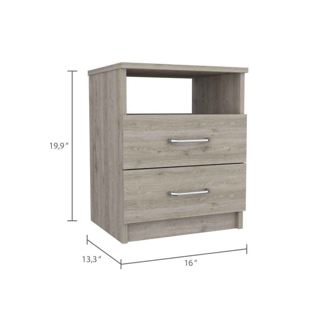 2-Drawer 1-Shelf Rectangle Nightstand Light Grey