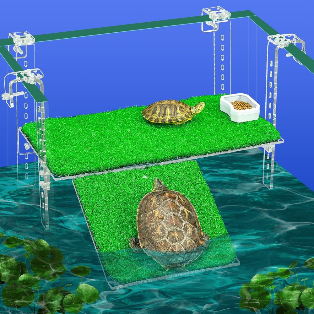 Adjustable Hanging Turtle Dock with Anti-Slip Artificial Grass Basking Platform