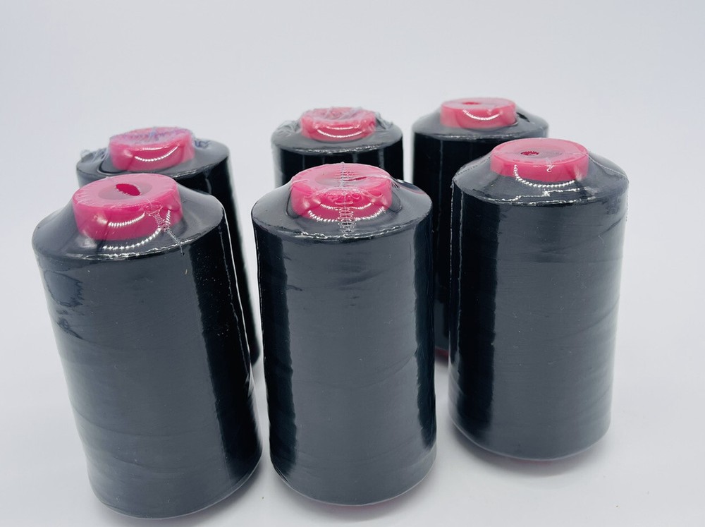 6 Big Spools BLACK Sewing Machine Serger Thread Spools 6000 YARDS / Cone T27 S/2