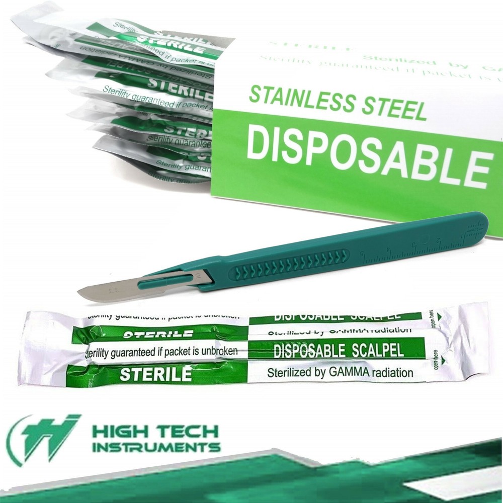 10 Pcs Disposable Sterile Surgical Scalpels #10 With Graduated Plastic Handle