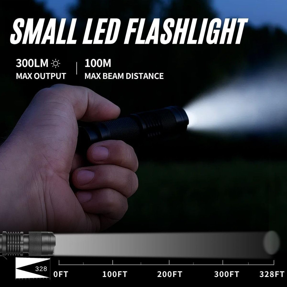 3 Pack Mini Flashlights Focus Adjustable SK68 Single Mode Tactical LED Flashligh