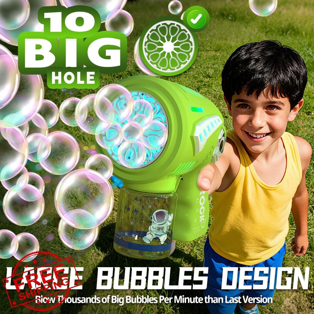 Big Bubble Gun Machine USB-C Rechargeable Large Bubbles LED Light 3+