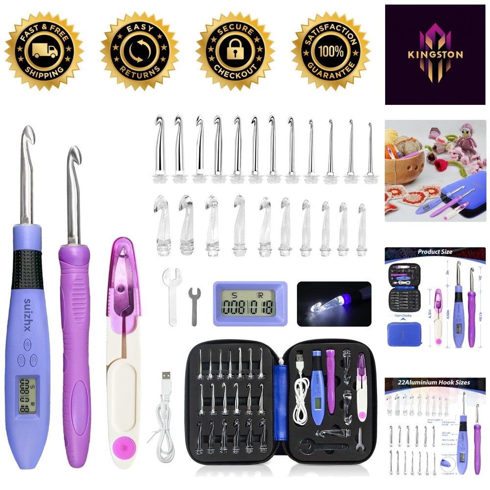 Lighted Crochet Hook Set: 22 Sizes & Stitch Counter for Creative Projects