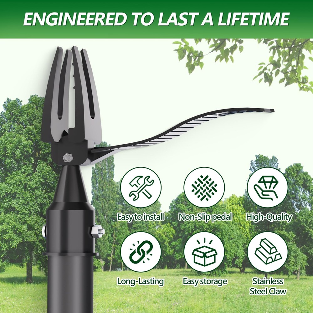 Weed Puller Tool, 2-in-1 Stand Up Heavy Duty Root Removal Tool with 4 Claw He...
