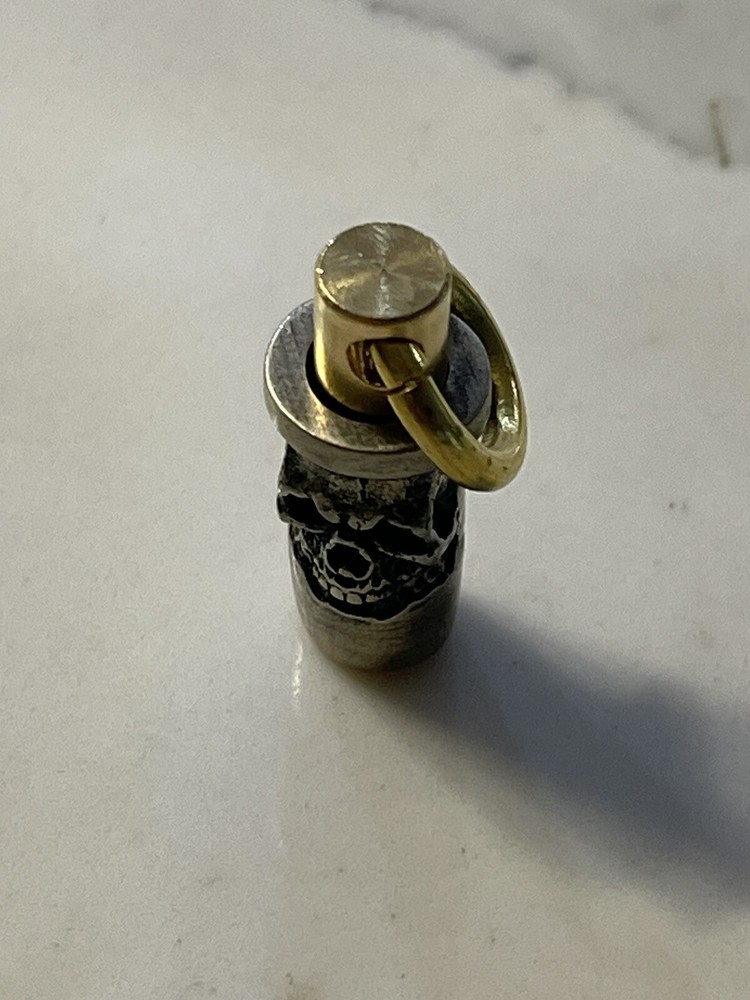 Skull Caliber Brass Charm, Pendant, Zipper Pull, Keychain Accessory