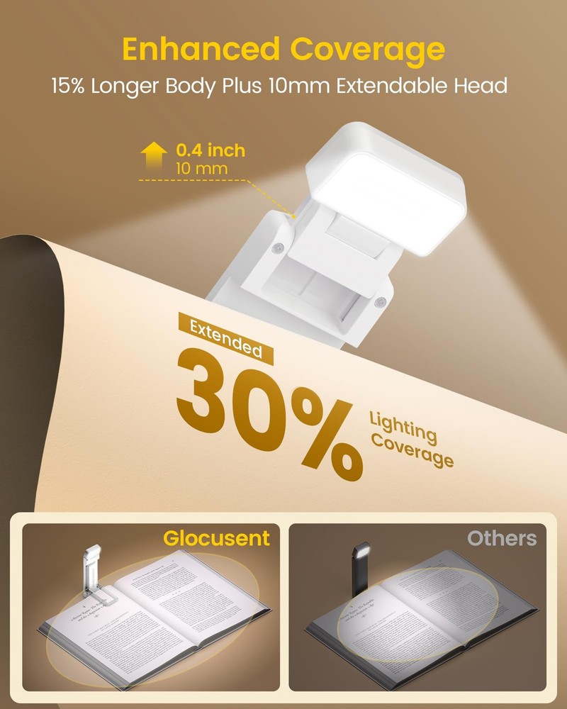 Glocusent Extendable Book Lights for Reading at Night, 5 Enhanced Brightness ...