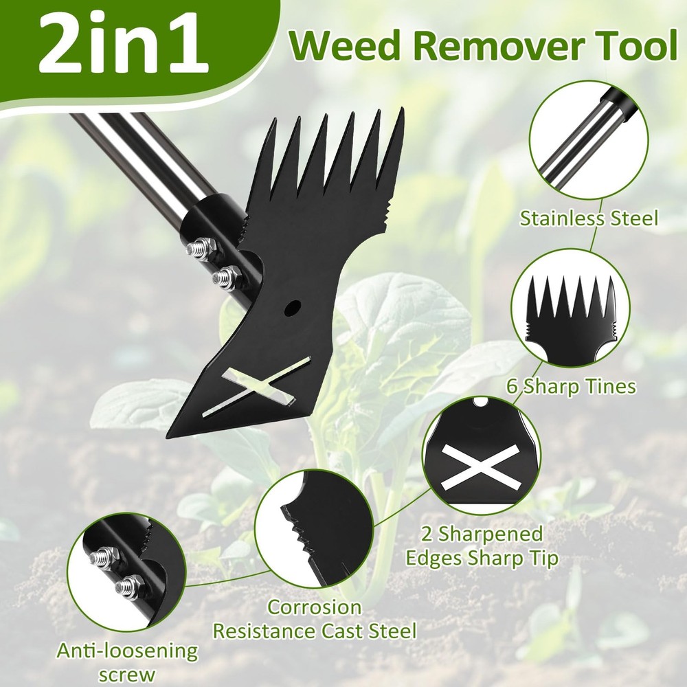 Weed Puller Tool with Long Handle - Adjustable Length Manual Weeder Remover T...
