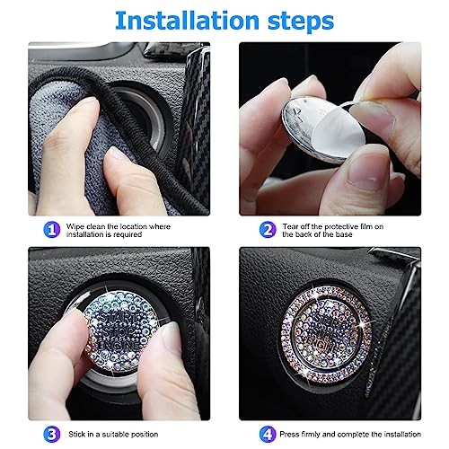 2 Pcs Bling Car Engine Start Stop Button Decorative Ring, With hole Pink