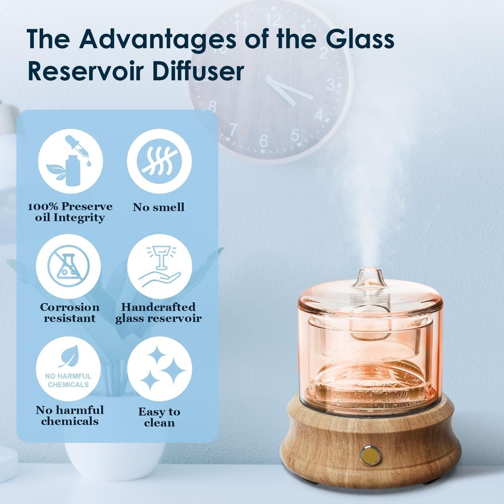 Lecdura Glass Essential Oil Diffuser, 80ML Small 80ml, Transparent