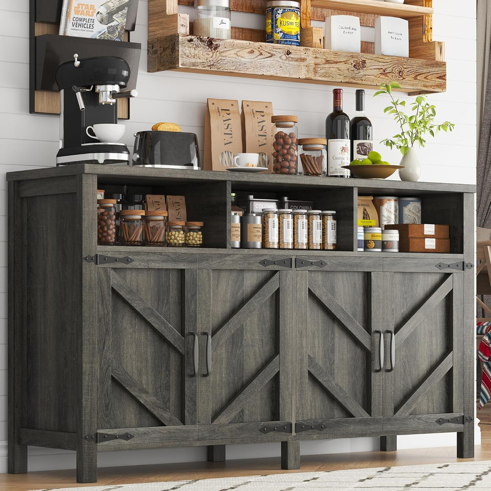 Buffet Sideboard with Storage Farmhouse with 4 Doors, 55'' Large Kitchen Storage