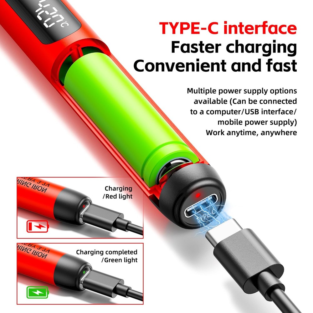 Portable USB Rechargeable Cordless Soldering Iron with Adjustable Temperature