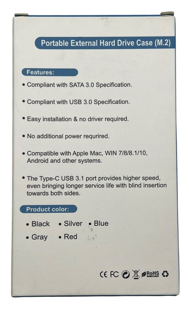 NEW Portable External Hard Drive Case (M.2) 2 TB - H2 Gray