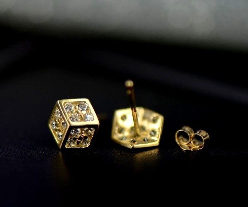 14K Yellow or White Gold Dice Stud earrings