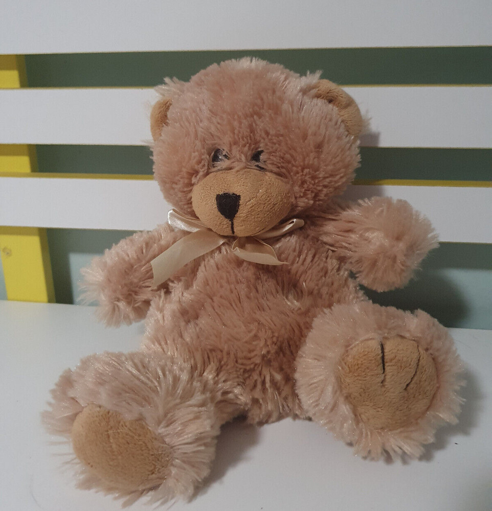 QUALITY TEDDY BEAR BROWN BEAR GOLD BOW 21CM