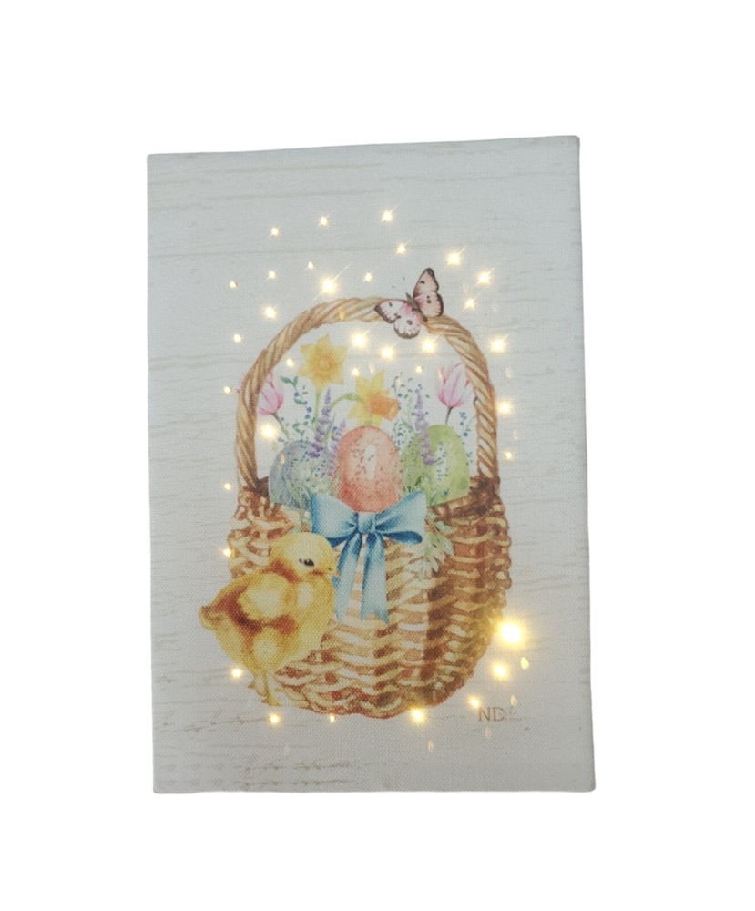 Easter Bunny and Chick Set of 2 Light-Up Canvases "Hello Spring" Easter NIB