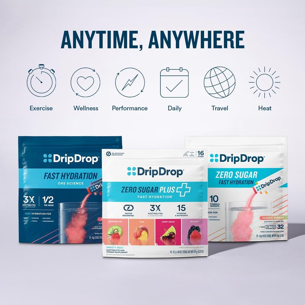 DripDrop Zero Sugar Plus - Free Hydration Packets - Single 16 Count