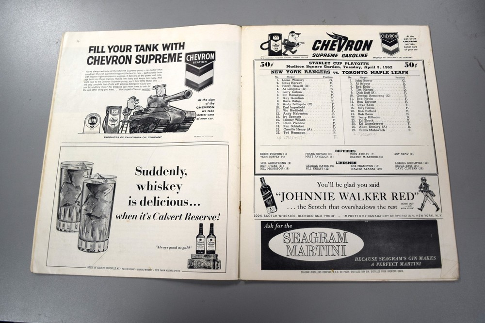 New York Rangers Vs Maple Leafs April 3rd 1962 Playoffs Official Game Program
