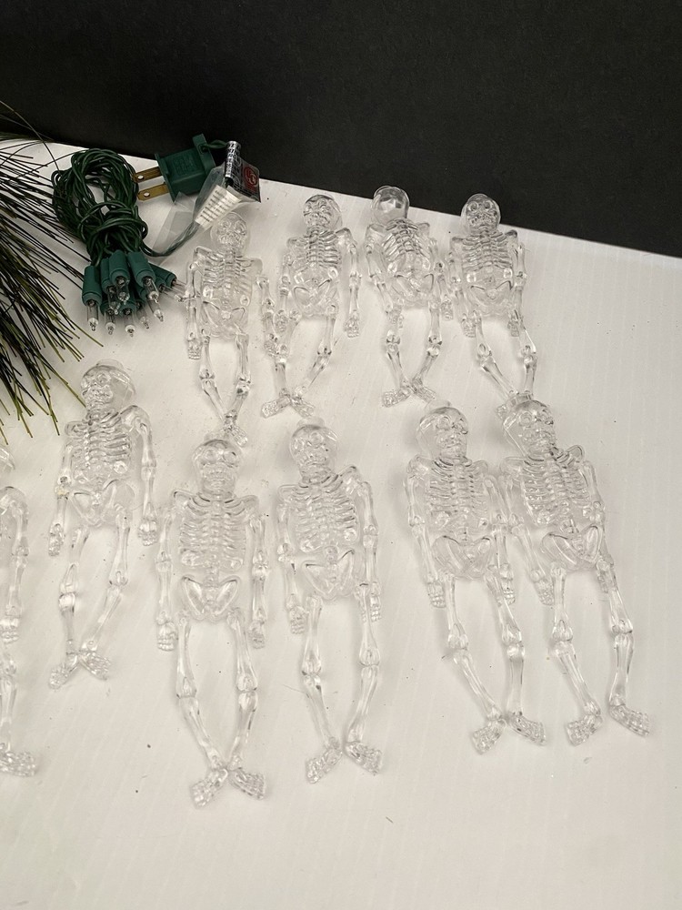 New (10) Spooky Halloween Clear Skeleton String Light Covers With Light Strand