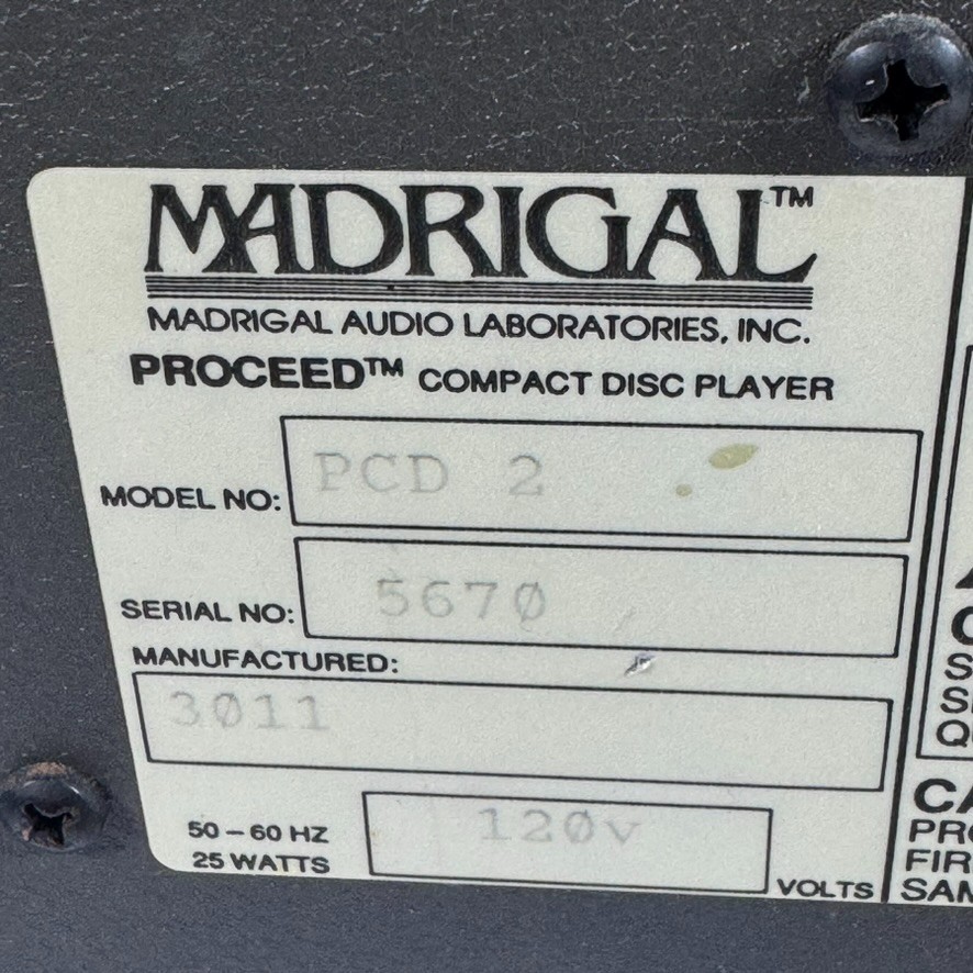 MADRIGAL PROCEED PCD 2 CD COMPACT DISC PLAYER SN #5670 READ