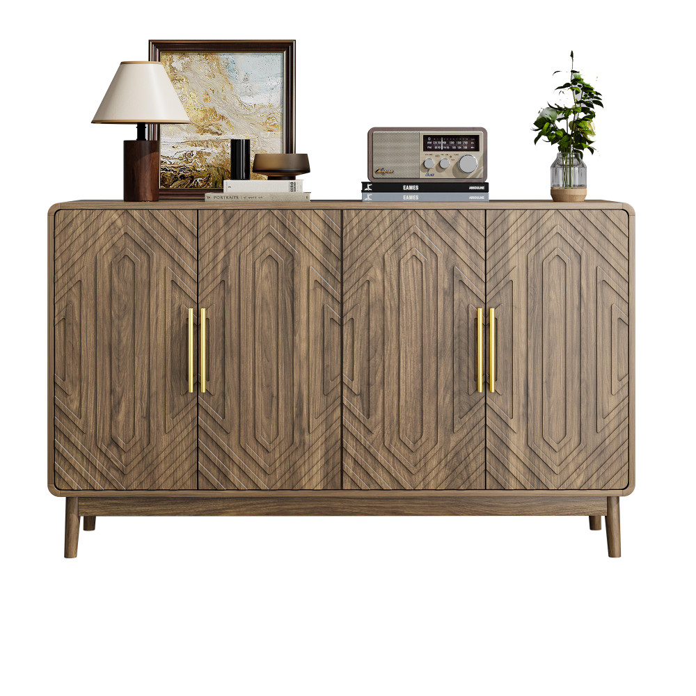 Sideboard with carved doors, storage compartments, and adjustable shelves
