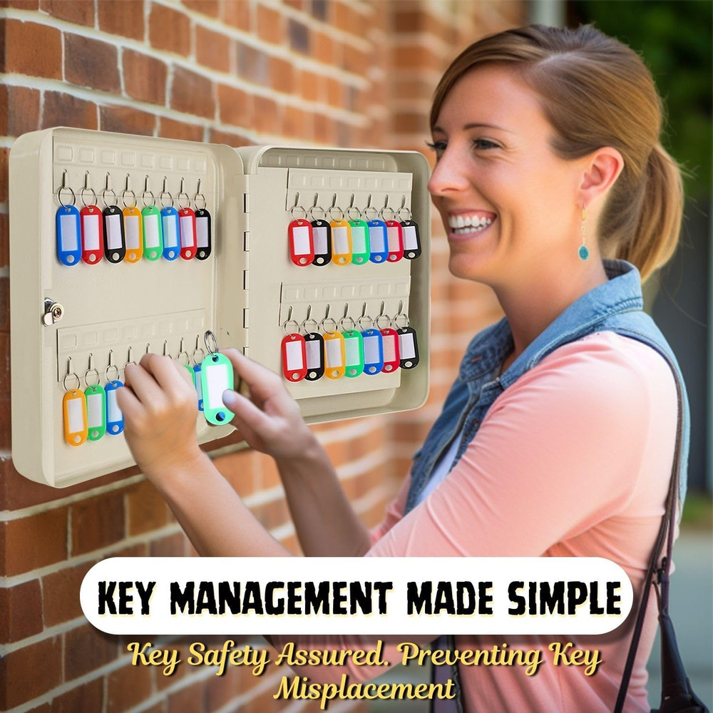 Flexzion Key Box Wall Mount with Code, Key Cabinet with 60 Key Holder Organizer