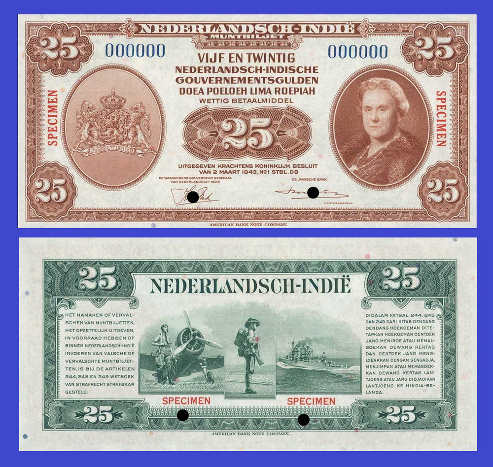 NETHERLANDS INDIES  25 GULDEN 1943 - Copy