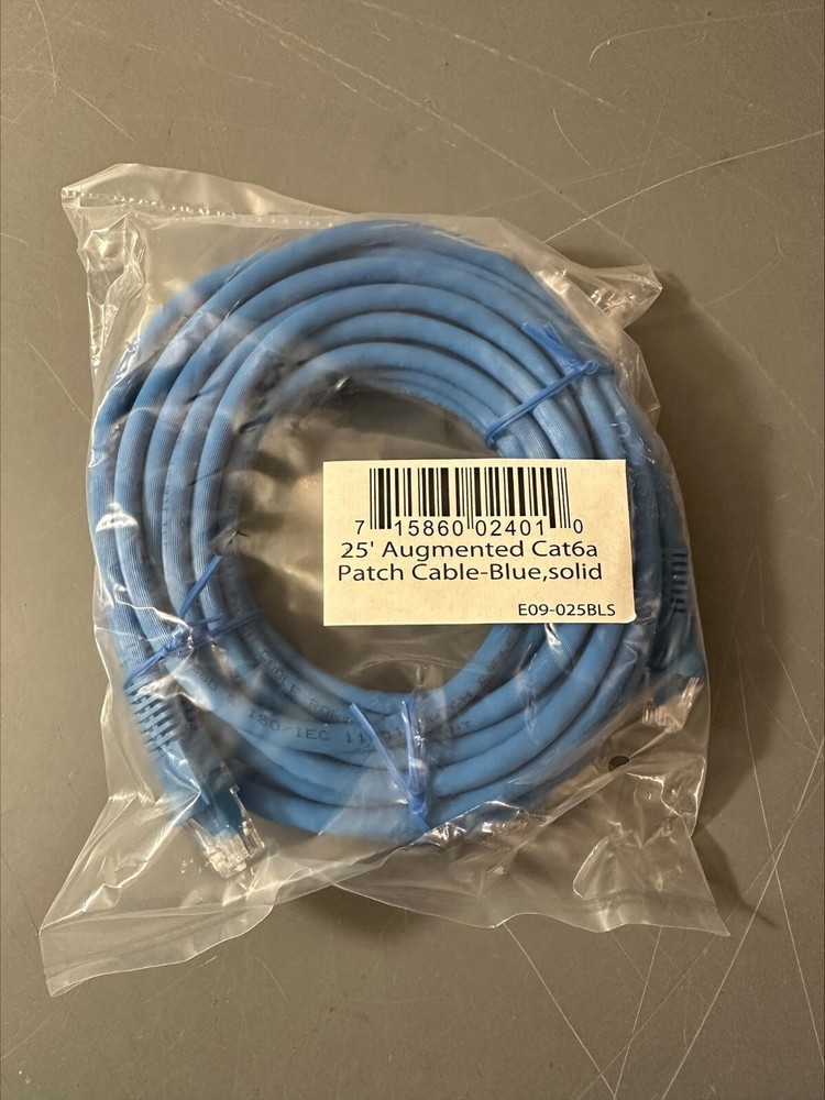 🔥🔥🔥 25' Augmented Cat6a Patch Cable Blue Solid E09-025BLS 09-025BLS 🔥🔥🔥