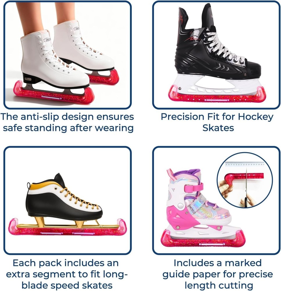 Ice Skate Blade Guards W/ Center Spring Release Heavy-Duty Rubber Protectors