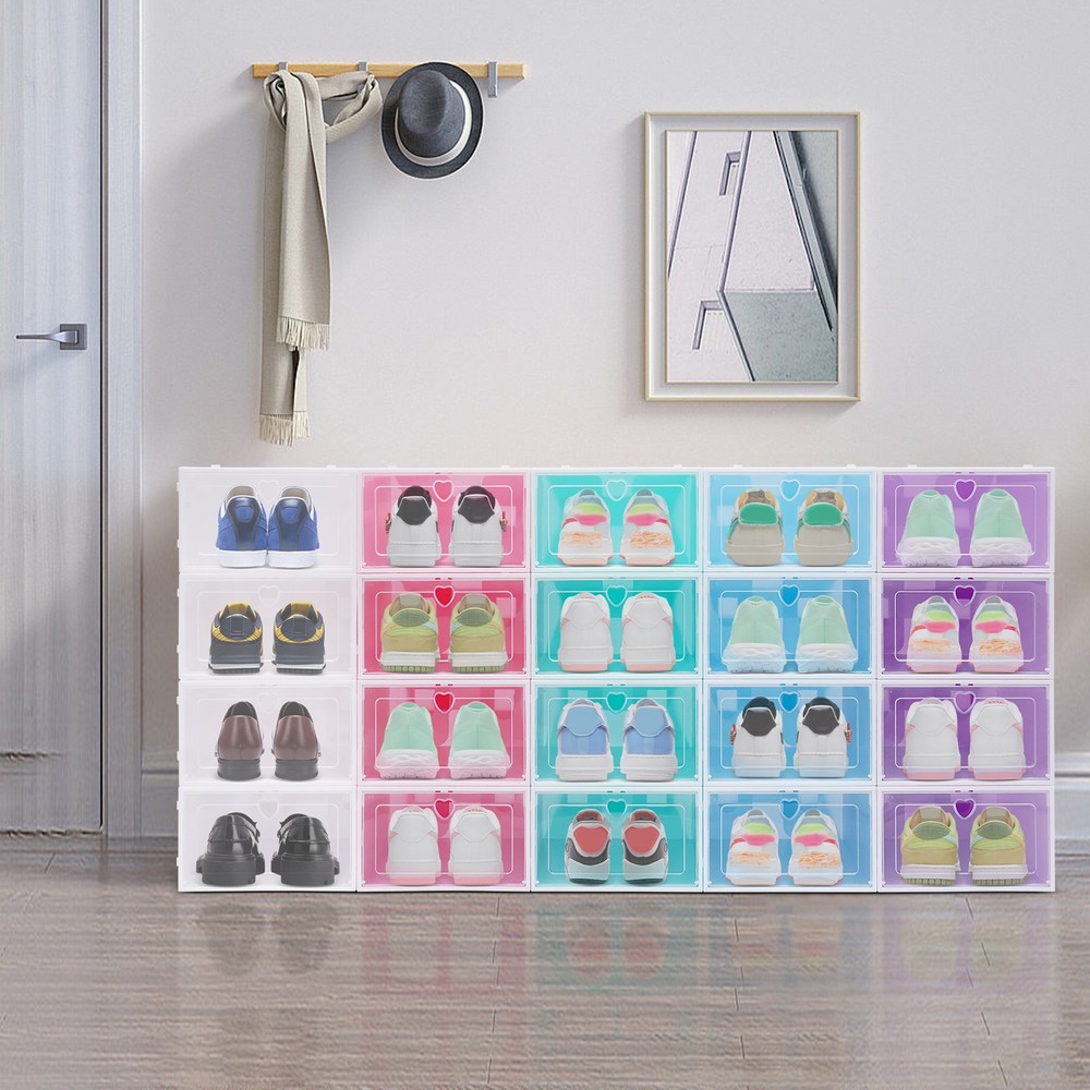 20 PCS Stackable Shoe Boxes, 33*23*14cm Shoe Storage Case, Shoe Organizer Boxes