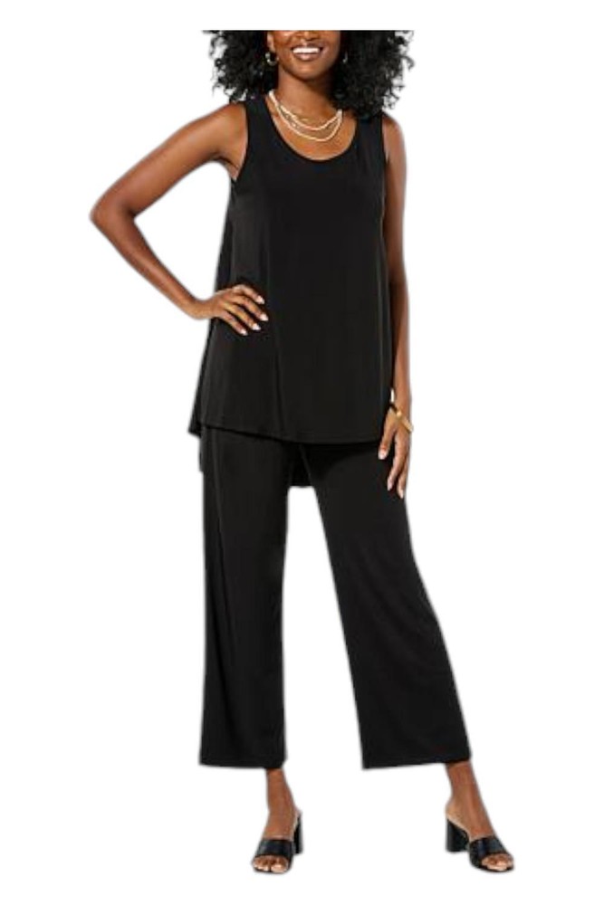 Antthony Women's 2-piece Pleat Back Tank & Pull-On Pant Set Black