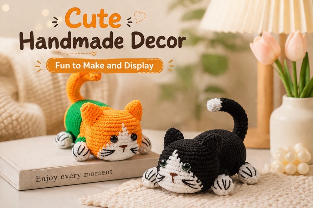 Cat Crochet Kit 2 Pack for Beginners Amigurumi DIY Set with Video Tutorial