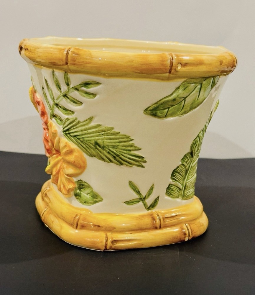 Unmarked Pottery Vintage Planter Bamboo Plants